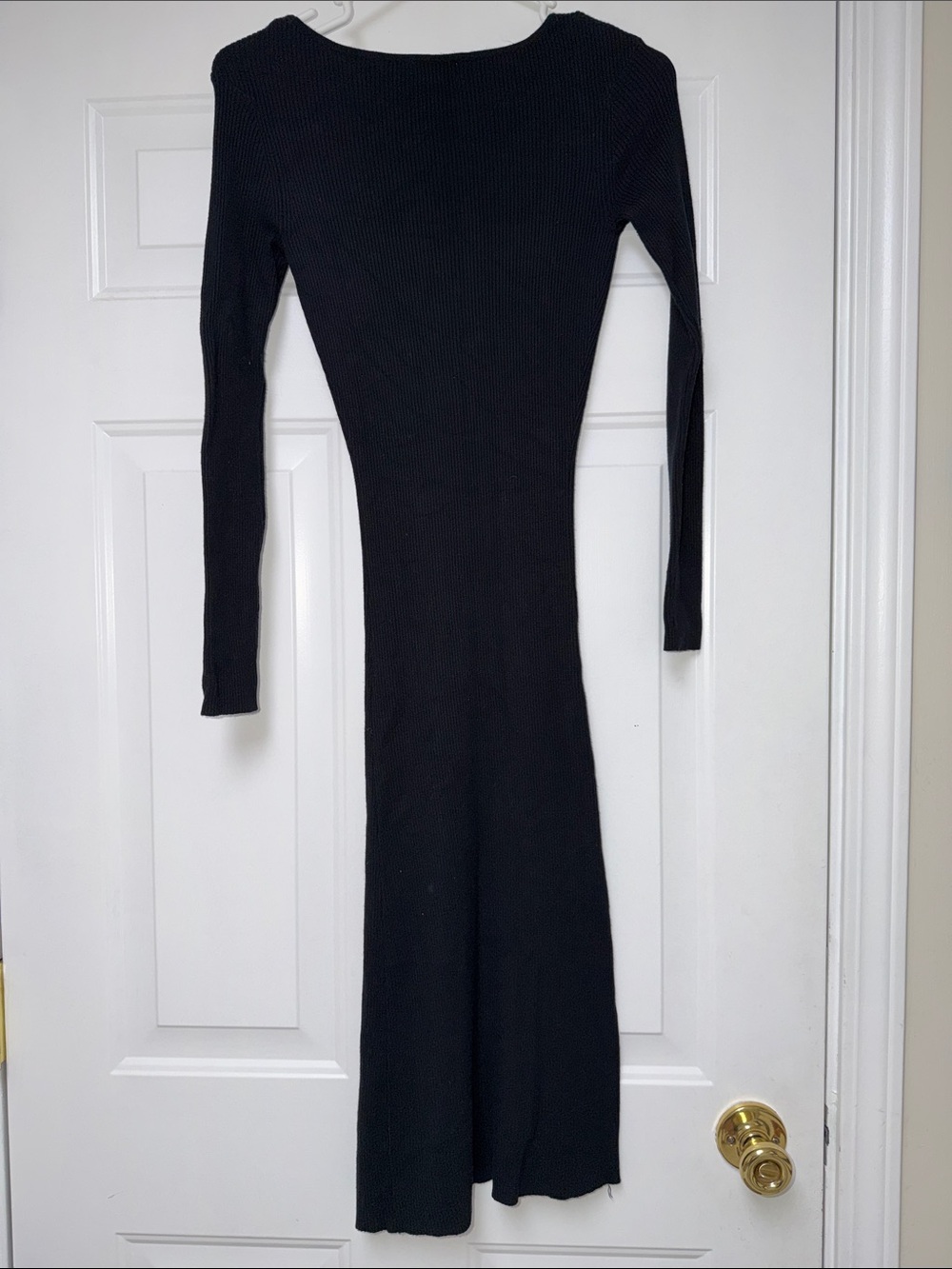 Pink Lily Black Long Sleeve Ribbed Sweater Midi Dress with Front Slit - Picture 3 of 3